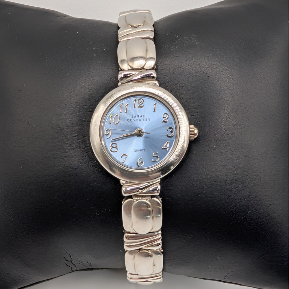Sarah Coventry ED2000 Blue Sunburst Dial Bracelet Watch Silver Tone Quartz